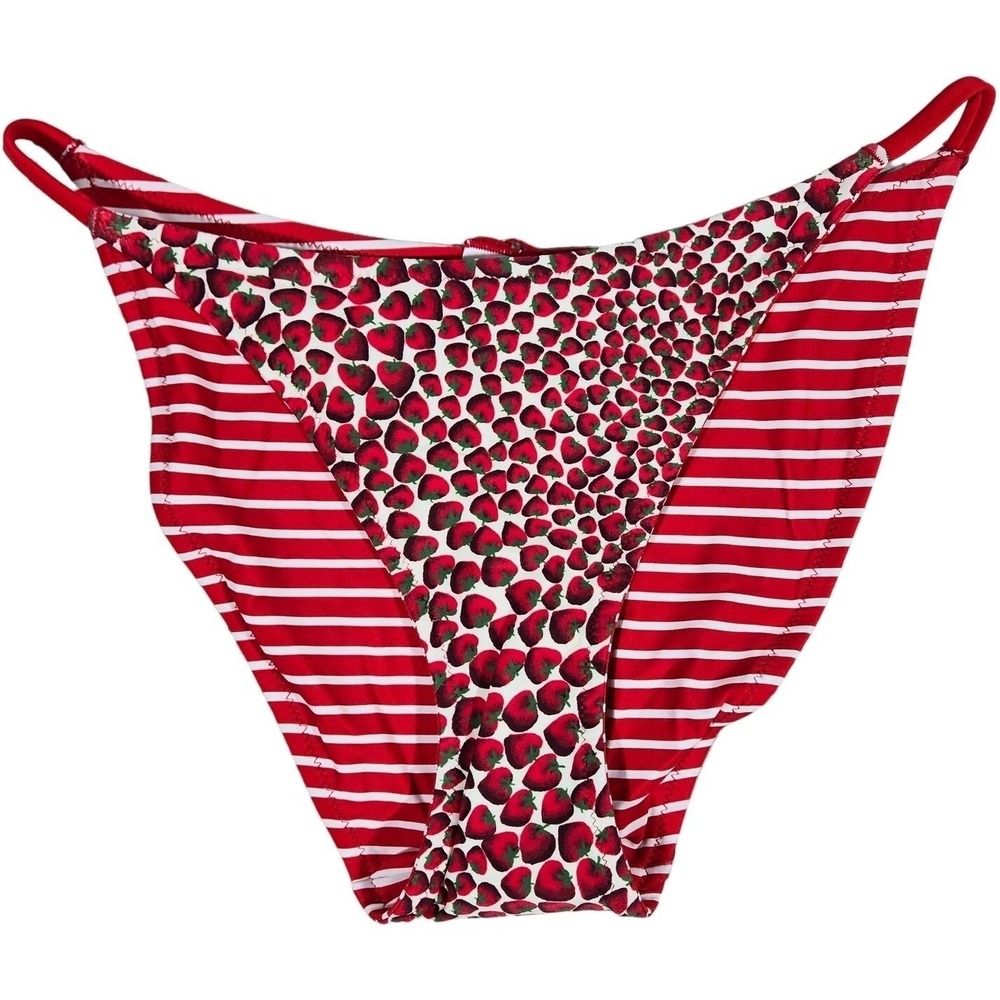 J.Crew Red White Striped Strawberry '90s no-tie string Bikini Bottom CA490 M New